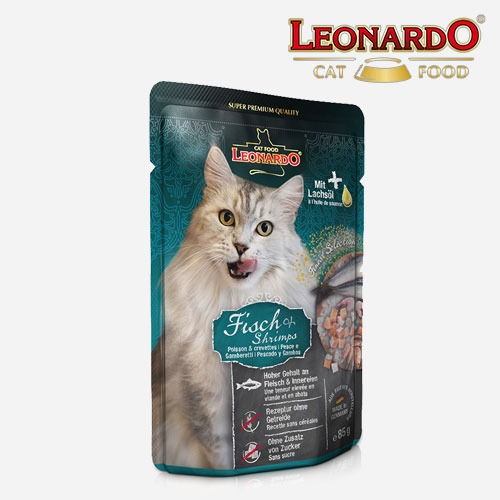 레오나르도 파우치 피쉬&amp;새우 85g 고양이 습식사료 간식